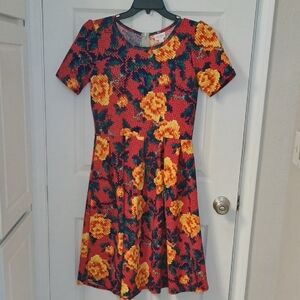 LuLaRoe Red and Yellow Floral Midi Dress